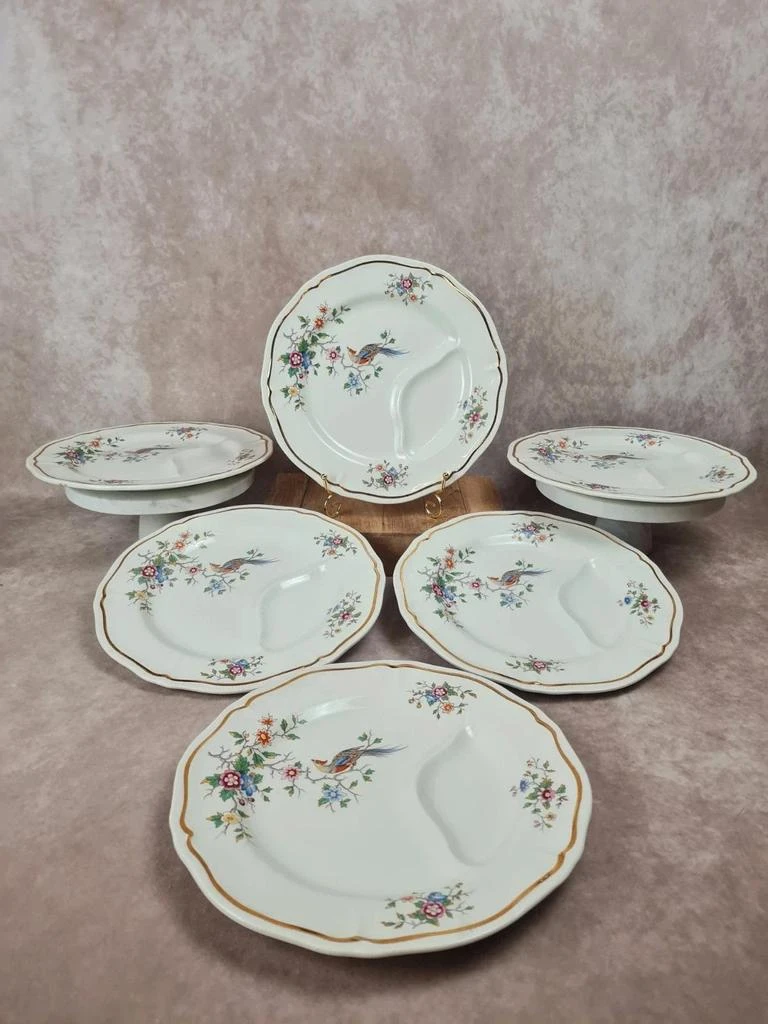 Set van 6 Longchamp aspergeborden, vintage vogelbloemdecor – photo 4